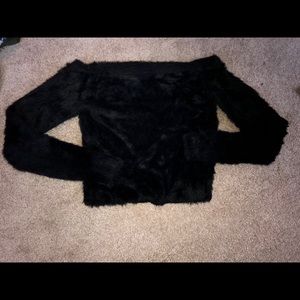 off the shoulder fuzzy crop top